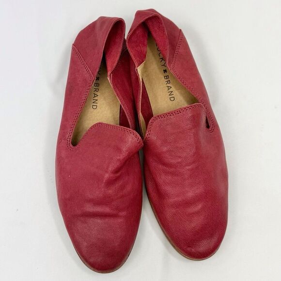Lucky Brand Cahill Red Soft Structure Leather Slip On Low Heel Loafer Flats - Picture 2 of 15